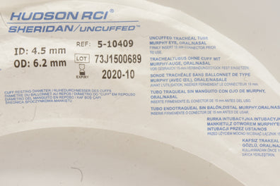 Teleflex 5-10409 Hudson RCI Sheridan Uncuffed Tracheal Tube 4.5mm x 6.2mm (x)